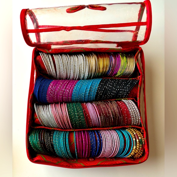 4 Roll Square Bangle Cover Bag INDIAN Chudi Kangan Watch - Travel Case Storage - Picture 3 of 12